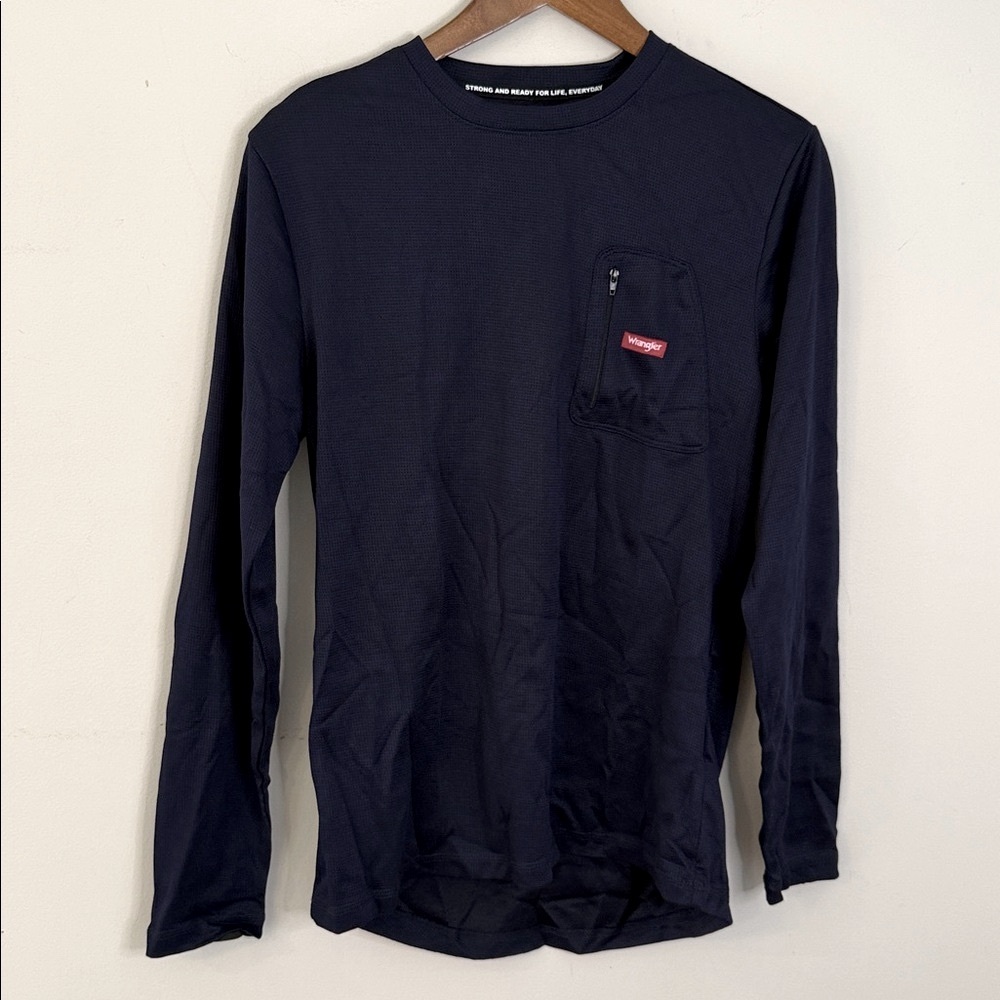 Wrangler workwear shirt navy blue zip chest pockets lined button long sleeves M